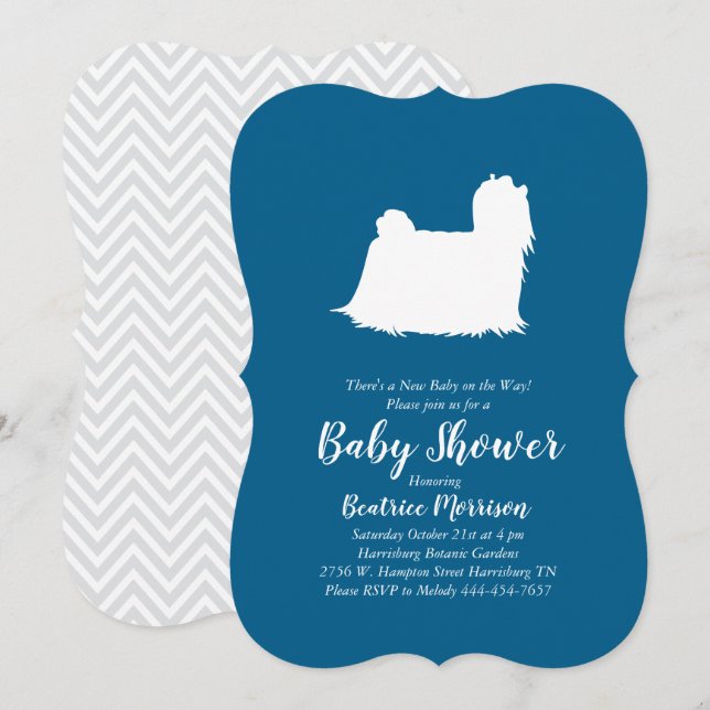 Maltese Dog Baby Shower Blue Boy Einladung (Vorne/Hinten)