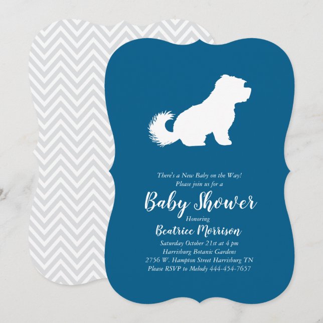 Maltese Dog Baby Shower Blue Boy Einladung (Vorne/Hinten)