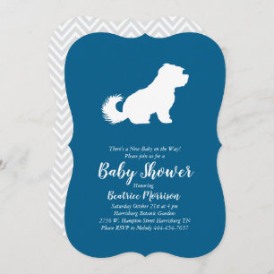 Maltese Dog Baby Shower Blue Boy Einladung