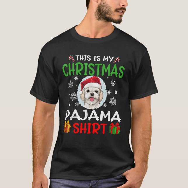 Maltese Dog Christmas Pajama Merry X mas  T-Shirt (Vorderseite)