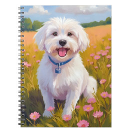 Maltese Dog Flower Field Painting Notizblock