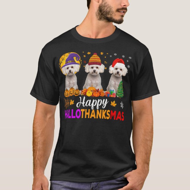Maltese Dog Halloween Christmas Hallothanksmas T-Shirt (Vorderseite)