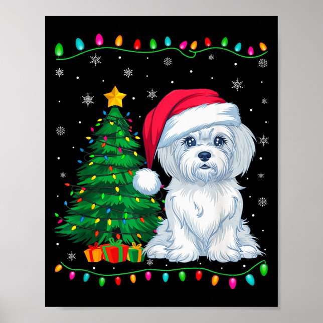 Maltese Dog Santa Hat Men Women Kids Christmas Tre Poster (Vorne)