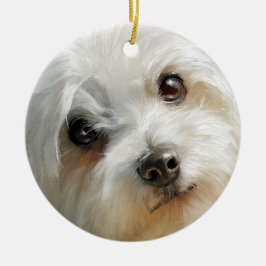 Maltese dog watercolor portrait keramik ornament