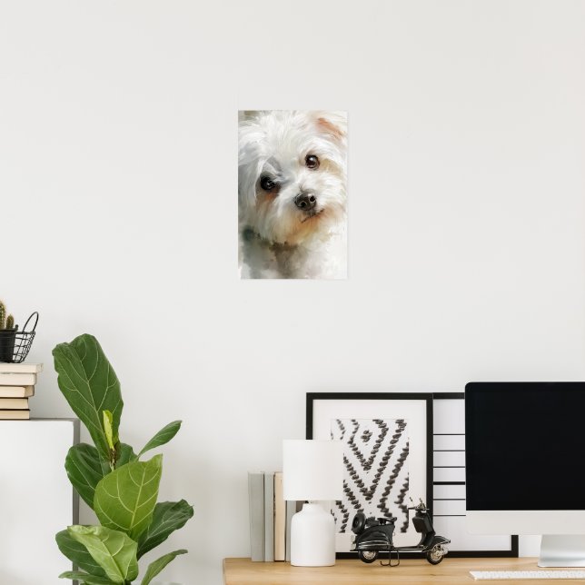 Maltese dog watercolor portrait poster (Heimbüro)