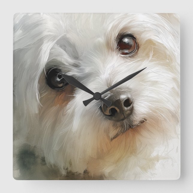 Maltese dog watercolor portrait quadratische wanduhr (Vorderseite)