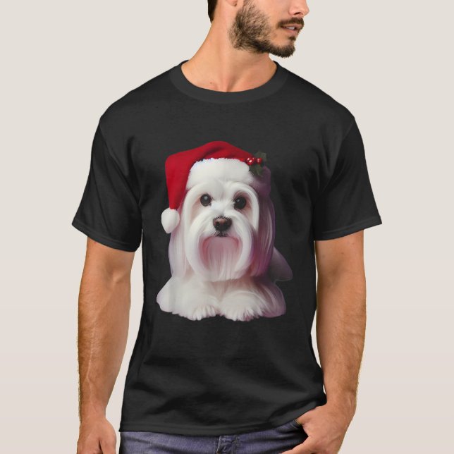 Maltese Dog With Santa Hat Christmas Xmas Owner Lo T-Shirt (Vorderseite)