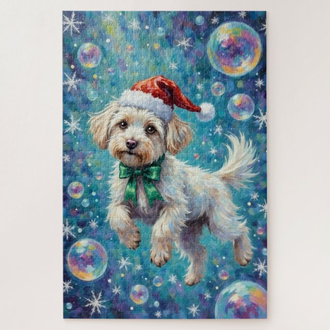 Maltese Floating in Iridescent Christmas Bubbles Puzzle (Vertikal)