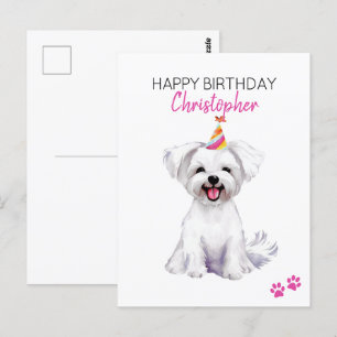 Maltese Hund Personalisiert Alles Gute zum Geburts Postkarte