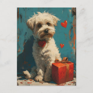 Maltese Hund Valentinstag im Vintage-Stil Postkarte