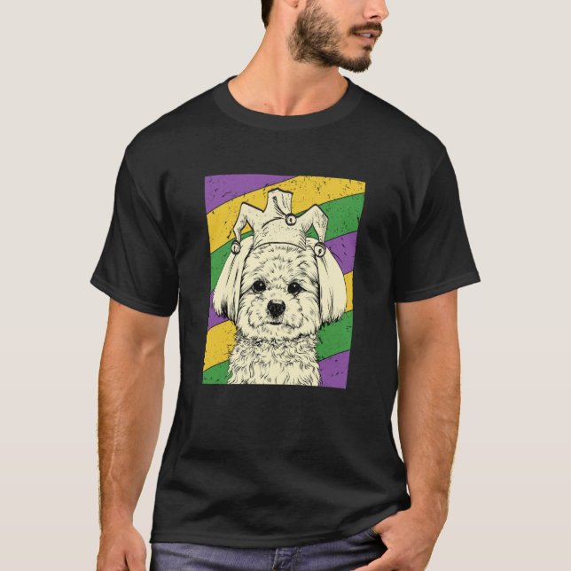 Maltese Jester Mardi Gras Dog Mom or Dad T-Shirt (Vorderseite)