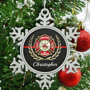 Maltese Kreuz Personalisierter Feuerwehrmann Schneeflocken Zinn-Ornament