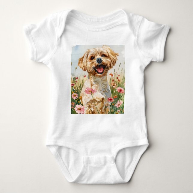 Maltese Watercolor Baby Bodysuit Baby Strampler (Vorderseite)