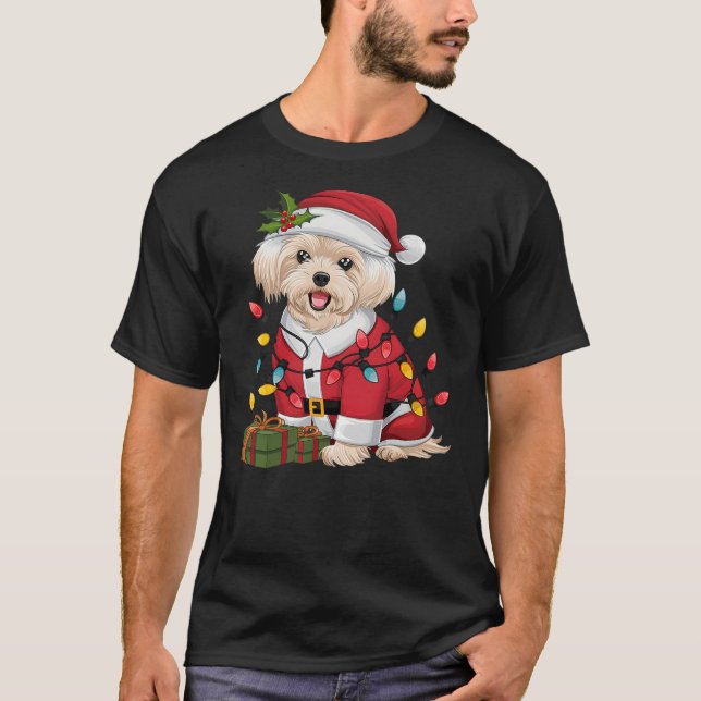 Maltese Xmas Lighting Santa Maltese Dog Christmas T-Shirt (Vorderseite)