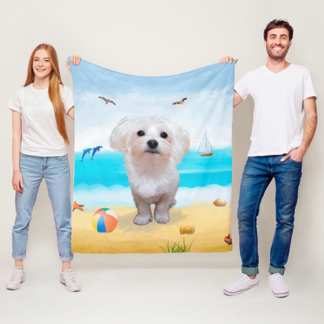 Malteser Hund am Strand Fleecedecke (Beispiel)