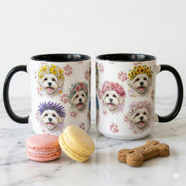 Malteser-Hund Blumenkranz Aquarell-Kunst-Tasse Tasse