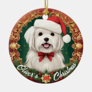 Malteser Hund - Erste Weihnachten Keramik Ornament