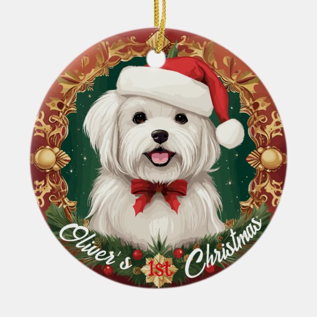Malteser Hund - Erste Weihnachten Keramik Ornament (Vorne)