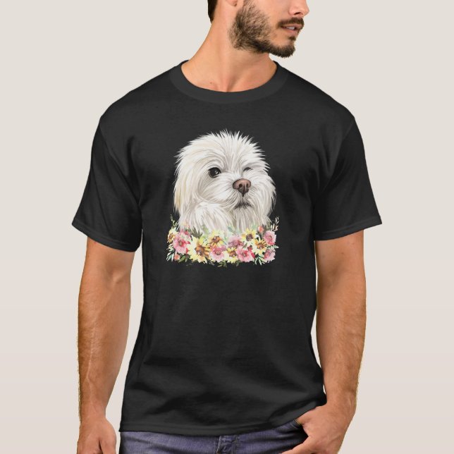 Malteser Hund Floral T-Shirt (Vorderseite)