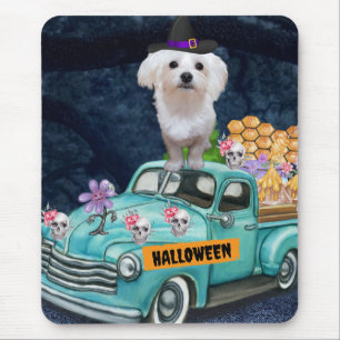 Malteser Hund Halloween Lkw Beängstigende Nacht Mousepad