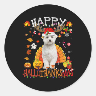 Malteser Hund Halloween Weihnachtshund Happy Hallo Runder Aufkleber