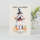 Malteser Hund Happy Halloween Feiertagskarte (Stehend Vorderseite)