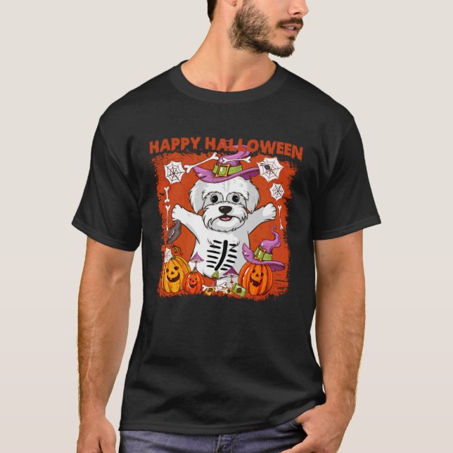 Malteser Hund Happy Halloween T-Shirt (Vorderseite)
