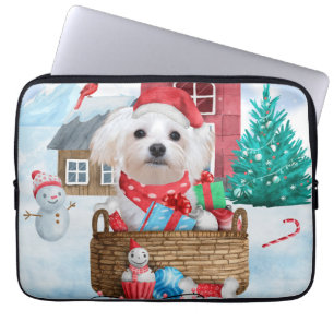 Malteser Hund im Schnee Weihnachtshaus Laptopschutzhülle