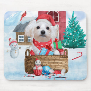 Malteser Hund im Schnee Weihnachtshaus Mousepad