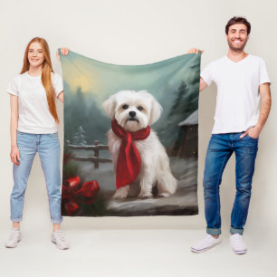 Malteser Hund in Schnee Weihnachten Fleecedecke