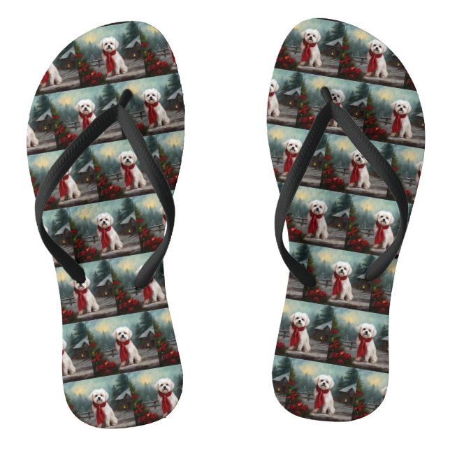 Malteser Hund in Schnee Weihnachten Flip Flops (Fußbett)