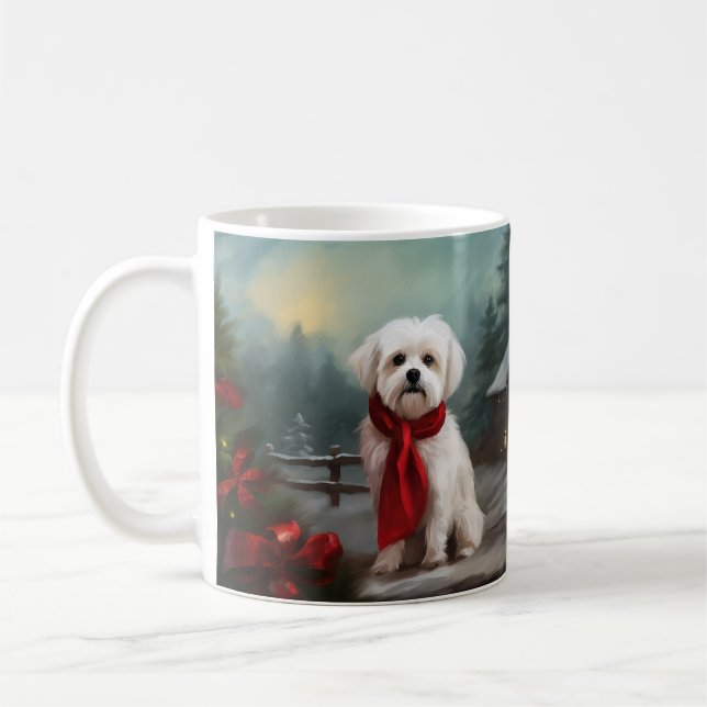 Malteser Hund in Schnee Weihnachten Kaffeetasse (Links)