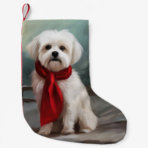 Malteser Hund in Schnee Weihnachten Kleiner Weihnachtsstrumpf