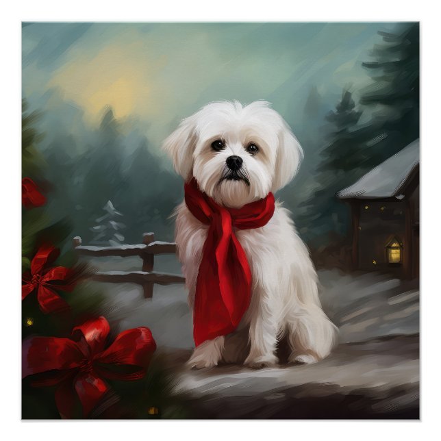 Malteser Hund in Schnee Weihnachten Poster (Vorderseite)