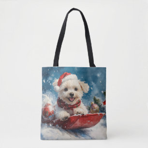 Malteser Hund in Sledge Lass es Schnee Weihnachten