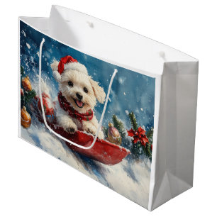 Malteser Hund in Sledge Lass es Schnee Weihnachten Große Geschenktüte