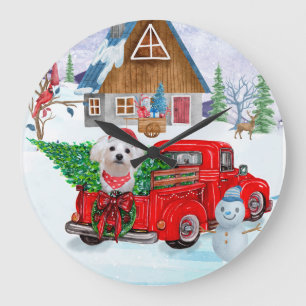 Malteser Hund in Weihnachten Lkw Schnee Große Wanduhr