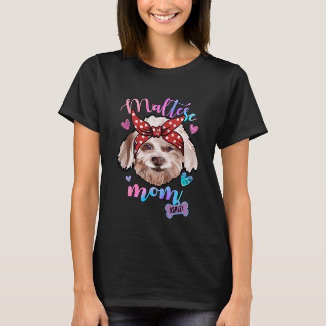Malteser Hund Mama Welpe Mama T-Shirt (Vorderseite)