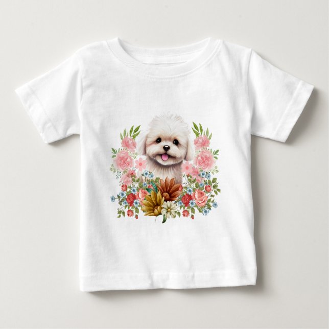 Malteser Hund mit Blume, Niedlich maltesischer Wel Baby T-shirt (Vorderseite)