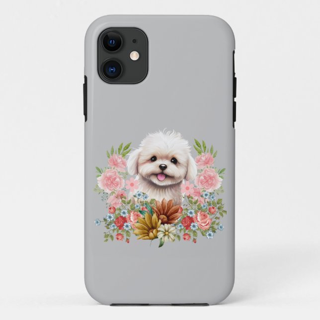 Malteser Hund mit Blume, Niedlich maltesischer Wel Case-Mate iPhone Hülle (Rückseite)