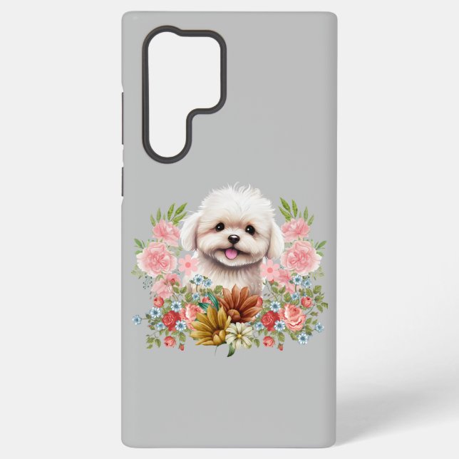 Malteser Hund mit Blume, Niedlich maltesischer Wel Samsung Galaxy Hülle (Rückseite)