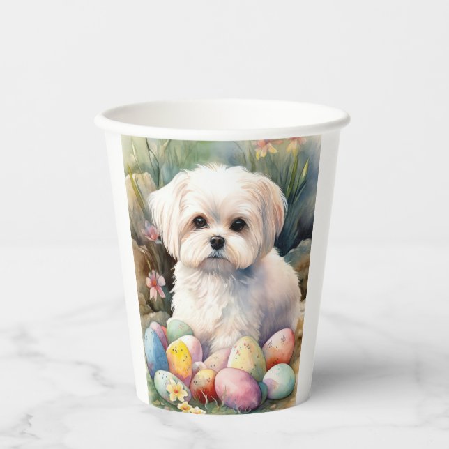 Malteser Hund mit Ostereier Urlaub Pappbecher (Vorderseite)