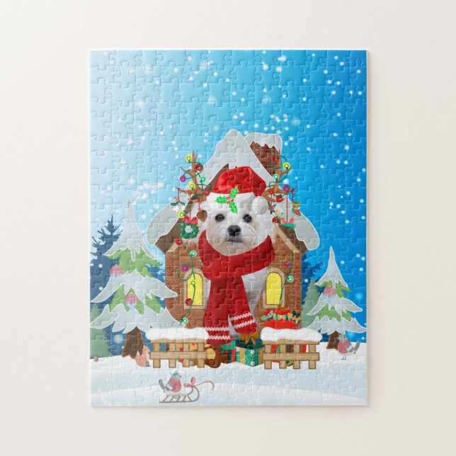 Malteser Hund mit Weihnachtsgeschenken Puzzle (Vertikal)