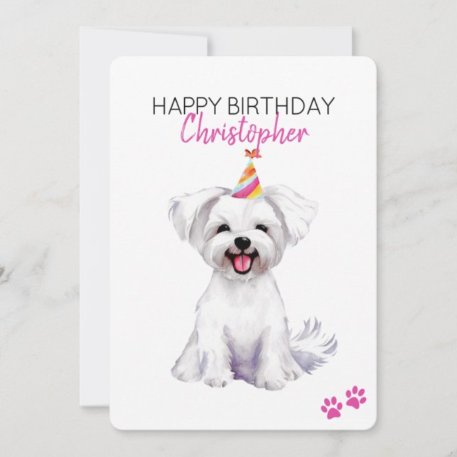 Malteser Hund Personalisiert Happy Geburtstag Karte (Vorderseite)
