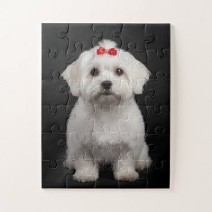 Malteser-Hund-Puzzle, süßer Welpe, schwarzer Stil Puzzle