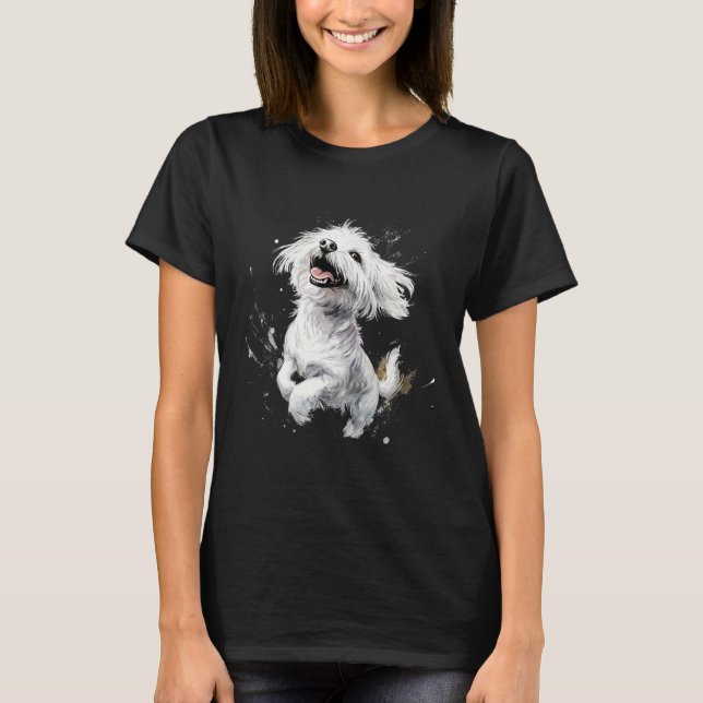 Malteser Hund Spielerischer Hund Lover T-Shirt (Vorderseite)