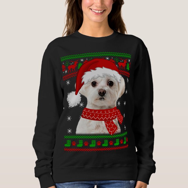 Malteser Hund Ugly Sweater Christmas Welpe Hund Lo Sweatshirt (Vorderseite)
