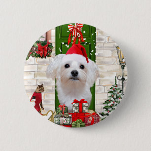 Malteser Hund Weihnachten Button