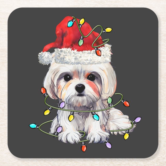 Malteser Hund Weihnachten, maltesischer Hund Rechteckiger Pappuntersetzer (Vorderseite)