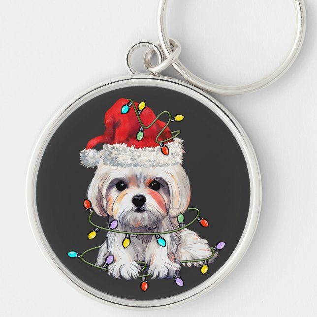 Malteser Hund Weihnachten, maltesischer Hund Schlüsselanhänger (Vorne)